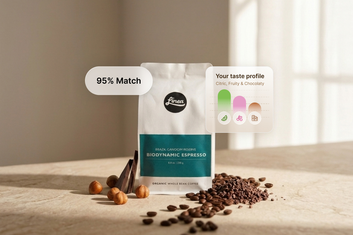 Línea Caffe specialty coffee bag with personalized match score on Siip